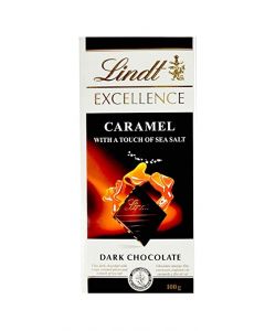 LINDT EXCELLENCE CARAMEL WITH A TOUCH OF SEA SALT DARK CHOCOLATE 100GM